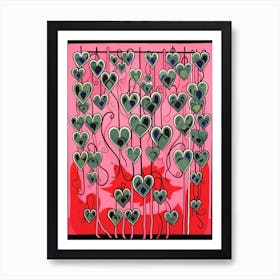 Pink And Red Plant Illustration String Of Hearts Art Print