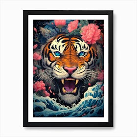 Tiger With Flowers 2 Art Print