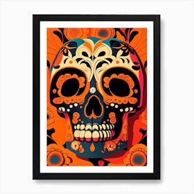 Skull With Floral Patterns Orange Pop Art Art Print