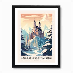 Vintage Winter Travel Poster Schloss Neuschwanstein Germany 3 Art Print