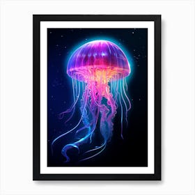 Irukandji Jellyfish Neon Illustration 10 Art Print