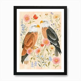 Folksy Floral Animal Drawing Eagle Art Print