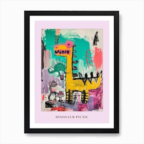 Abstract Pink Blue Graffiti Style Dinosaur Picnic 1 Poster Art Print