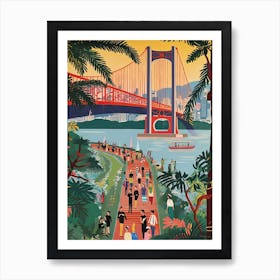 Wuhan Yangtze River Bridge, China, Colourful 4 Art Print