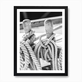 Ropes On A Boat Black And White Art Print