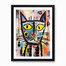 Purr-fect Graffiti: Black Cat in Basquiat Style Neo-expressionism Art Print