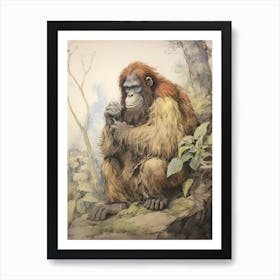 Storybook Animal Watercolour Orangutan Art Print