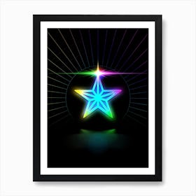 Neon Geometric Glyph in Candy Blue and Pink with Rainbow Sparkle on Black n.0386 Art Print