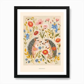 Folksy Floral Animal Drawing Hedgehog 7 Poster Art Print