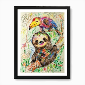 Sloth And Toucan 1 Art Print