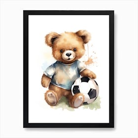 Football Soccer Ball Teddy Bear Painting Watercolour 9 Art Print