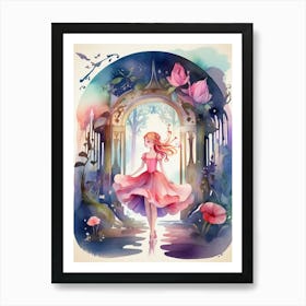 Fairytale Girl In Pink Dress Art Print