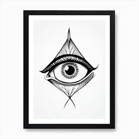 Awareness, Symbol, Third Eye Simple Black & White Illustration 4 Art Print