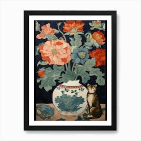 Anemone With A Cat 1 William Morris Style Art Print