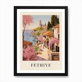 Fethiye Turkey 2 Vintage Pink Travel Illustration Poster Art Print