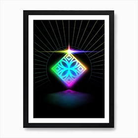 Neon Geometric Glyph in Candy Blue and Pink with Rainbow Sparkle on Black n.0248 Art Print