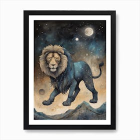 Astral Card Zodiac Leo Old Paper Painting (28) Art Print