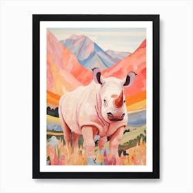 Patchwork Rhino At Dusk Art Print