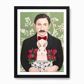 Man With Rabbit And Roses In Chinoiserie Art Print