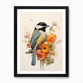 Bird With A Flower Crown Carolina Chickadee 1 Art Print