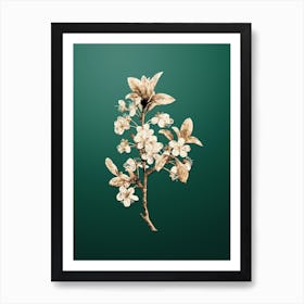 Gold Botanical White Plum Flower on Dark Spring Green n.4742 Art Print