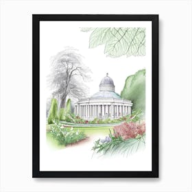 Kew Gardens Hillsborough Castle, United Kingdom Vintage Pencil Drawing Art Print