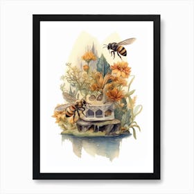 Cellophane Bee Beehive Watercolour Illustration 3 Art Print