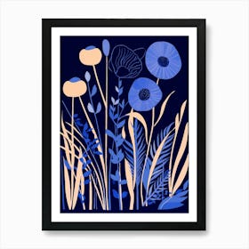 Blue Flower Illustration Fountain Grass 2 Art Print