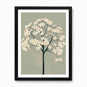 Dogwood Tree Minimal Japandi Illustration 4 Art Print