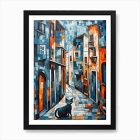 Painting Of Venice With A Cat In The Style Of Cubism, Picasso Style 1 Art Print