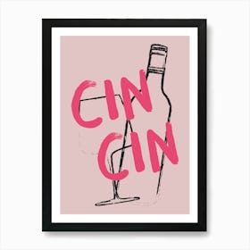 Pink Cin Cin Hand Drawn Illustrated Kitchen Bar Cart Art Art Print