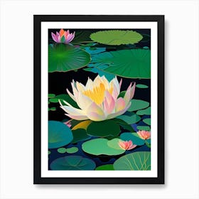 Blooming Lotus Flower In Lake Fauvism Matisse 2 Art Print