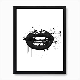 Black  and White Lips  Art Print