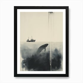 A Watercolor Painting Of A Whale With A Long, White Spout Dripping, In The Ocean Art Print