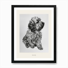 Long Hair Furry Dog Line Sketch 4 Poster Art Print