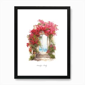 Amalfi, Italy   Mediterranean Doors Watercolour Painting 3 Poster Art Print