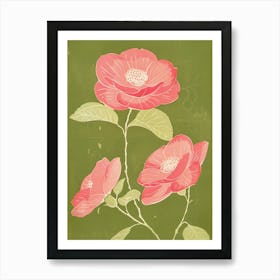 Pink & Green Camellia 1 Art Print