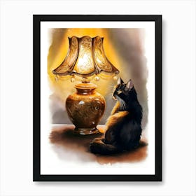 Cat By Lamp Art Print