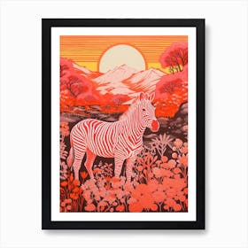 Red Sunset Zebra Art Print