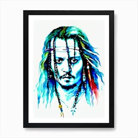 Johnny Depp In Pirates Of The Caribbean The Curse Of The Black Pearl Watercolor Art Print