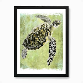 Light Green Tranquil Sea Turtle Art Print