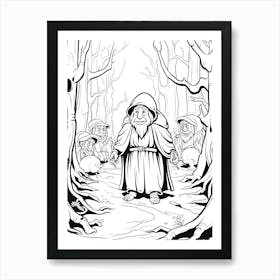 The Dark Forest (Snow White And The Seven Dwarfs) Fantasy Inspired Line Art 4 Art Print