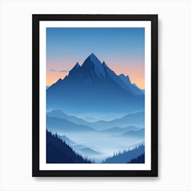 Misty Mountains Vertical Composition In Blue Tone 74 Art Print