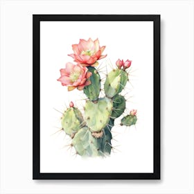 Cylindropuntia Kleiniae Cactus Watercolour Drawing 2 Art Print