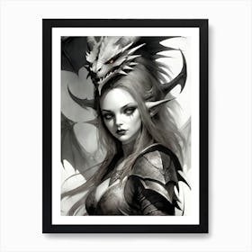 Dragonborn Black And White Painting (32) Art Print