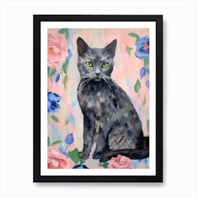 A Russian Blue Cat Painting, Impressionist Painting 4 Art Print
