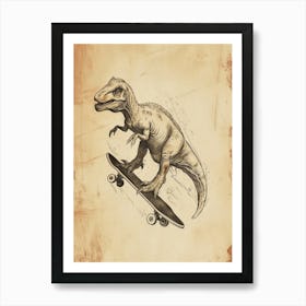 Vintage Parasaurolophus Dinosaur On A Skateboard 2 Póster