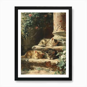 Kittens Sleeping On The Steps In The Sun Rococo Inspired Art Print