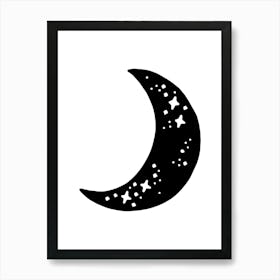 Moon And Stars hand drawing minimalist line art Art Print