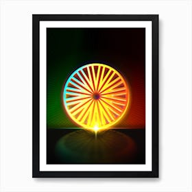 Neon Geometric Glyph in Watermelon Green and Red on Black n.0444 Art Print